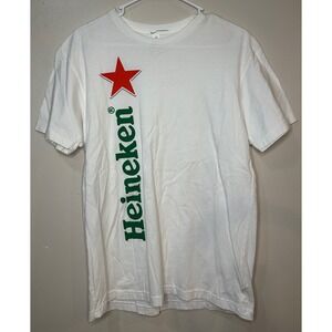 Heineken‎ Beer Graphic T-Shirt Mens Medium White Red Star Logo Short Sleeve Tee